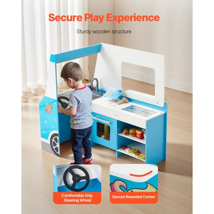 Ice Cream Truck Wooden Playset Pretend Playset for Kids Ages 3-7