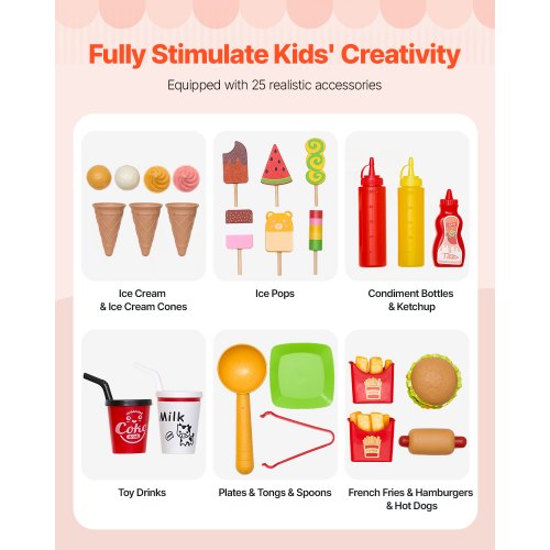 Ice Cream Cart for Kids Pretend Play Ice Cream Shop for Kids Ages 3-7