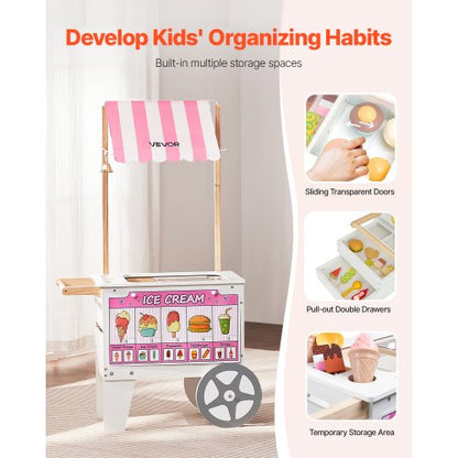Ice Cream Cart for Kids Pretend Play Ice Cream Shop for Kids Ages 3-7