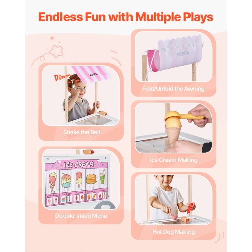 Ice Cream Cart for Kids Pretend Play Ice Cream Shop for Kids Ages 3-7