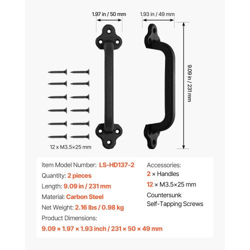 2 pcs. barn door handles 23 cm rustic, sturdy garden gate handles for sheds | EU