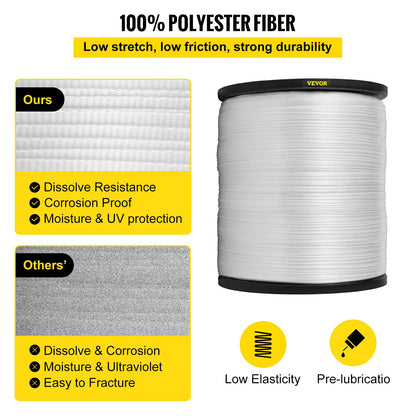 1250lbs polyesterdragtejp, 3153' x 1/2" platt tejp för tråd- och kabelledningsarbete Varierande funktioner, platt rep för dragning/lastning/packning i alla väder CONDITON
