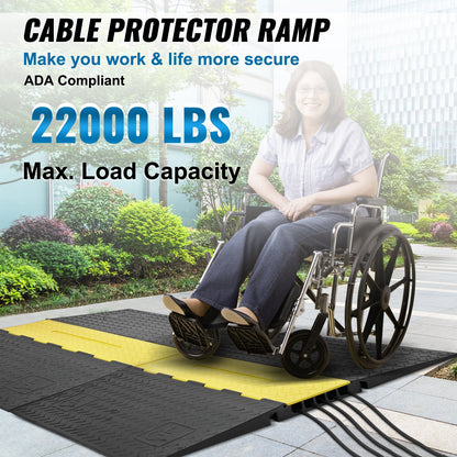 Gummikabelskyddsramp, 5-kanals, 22000 lbs/axel Kapacitet Heavy Duty Wire Cover Ramp Slang Sladd Ramp Uppfart, trafikfartshinder med flip-open topplock, ADA-kompatibel för inomhus och utomhus