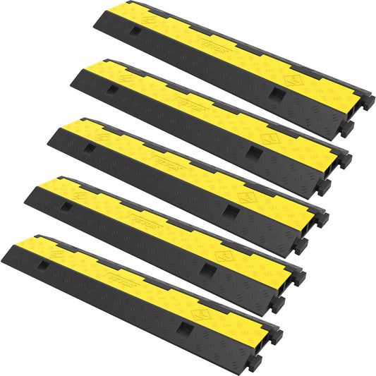 Kabelschutzrampe, 5er-Pack, 2-Kanal-Bodenschwelle, modulare Gummi-Geschwindigkeitsbarriere mit einer Tragkraft von 11.000 Pfund, Schutzrampe aus Drahtseil, Auffahrt, Gummi-Verkehrsgeschwindigkeitsbarrieren, Kabelschutz