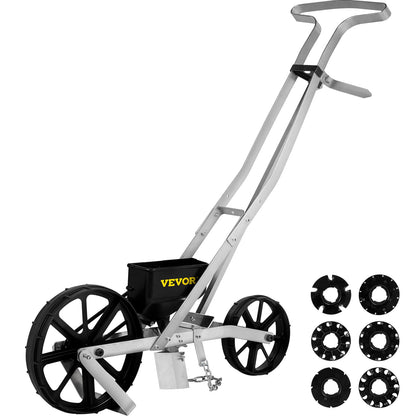 Gartensämaschine, Präzisions-Gartensämaschine aus Metall mit 6 Saatplatten, handgeführte Reihensaat, manueller Gartengrasverteiler zum Aussäen von Saatgut, Hinterhof-Landwirtschaft für verschiedene Saaten