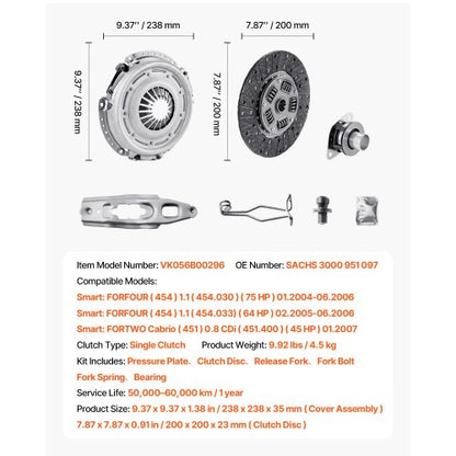OEM Premium Kopplingssats och Tryckplatta för Smart FORFOUR/FORTWO