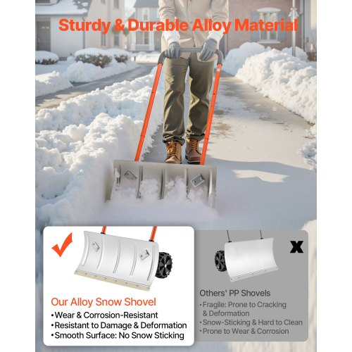 Snow Pusher with Wheels 24 Inch Durable Metal Snow Plow for Driveway | EU