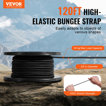 3/8 tum bungee-snöre 120 fot/36 m spole Heavy Duty bungee-remmar 100 % stretch