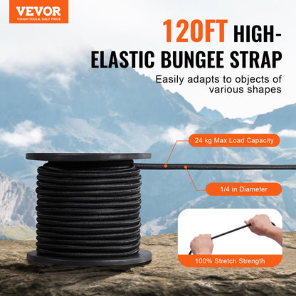 1/4in bungee-snöre 120 fot/36 m spole Heavy Duty bungee-remmar 100 % stretch