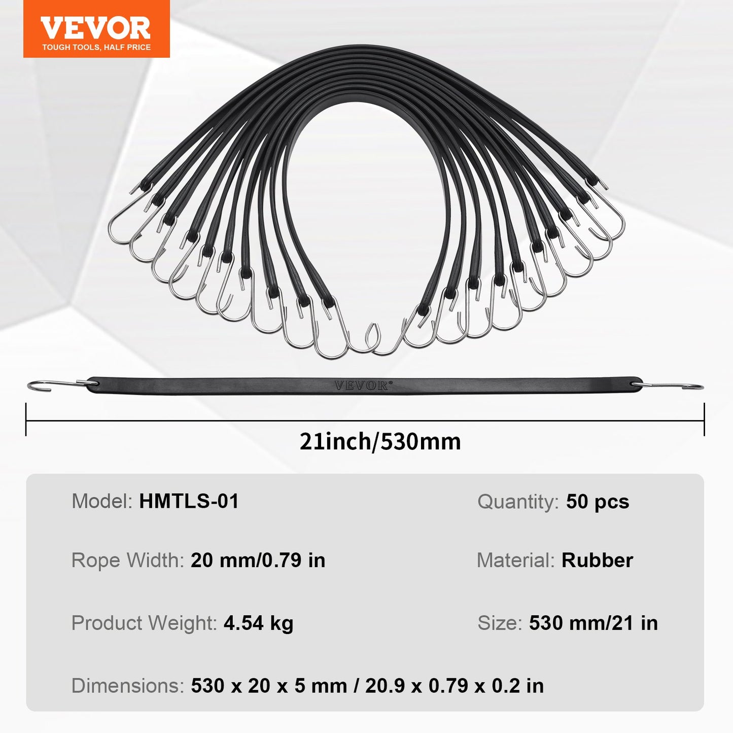 50 st Flat Bungee Cord Set 19,8 mm Heavy Duty Bungee Straps med S-krok