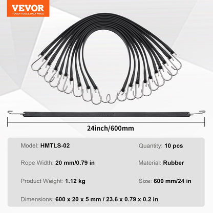 10 st Flat Bungee Cord Set 20 mm Heavy Duty Bungee Straps med S-krok