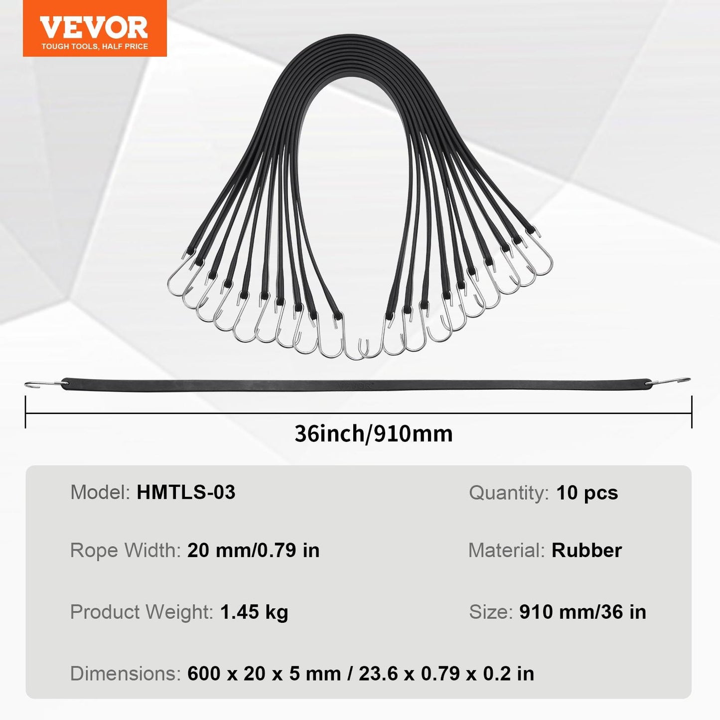 10 st Flat Bungee Cord Set 20 mm Heavy Duty Bungee Straps med S-krok 36
