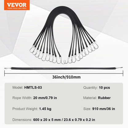 10 st Flat Bungee Cord Set 20 mm Heavy Duty Bungee Straps med S-krok 36