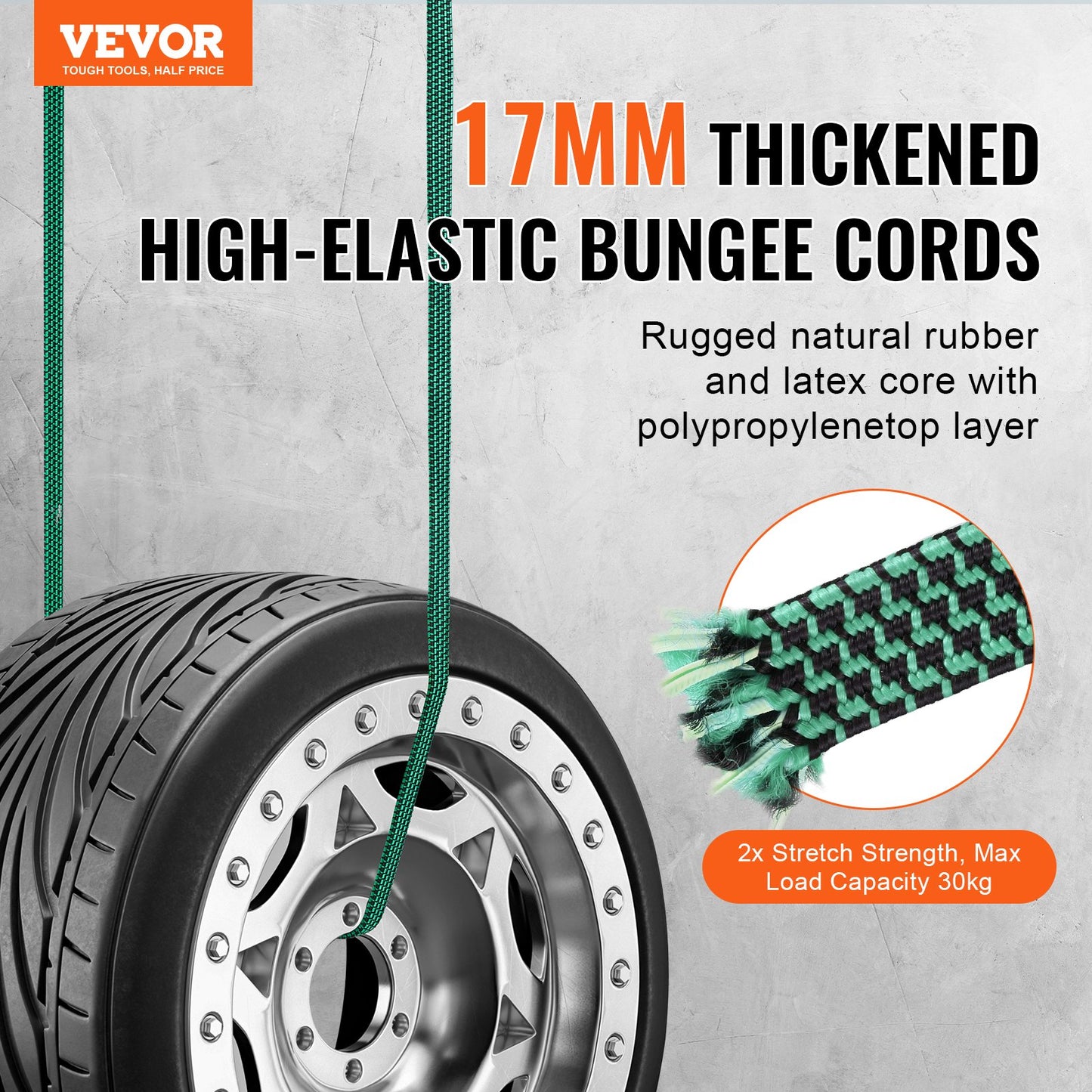 32 st Flat Bungee Cord Set 17 mm Heavy Duty Bungee Straps med J-krokar