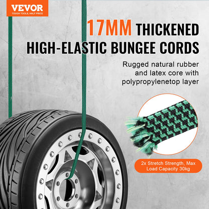 32 st Flat Bungee Cord Set 17 mm Heavy Duty Bungee Straps med J-krokar