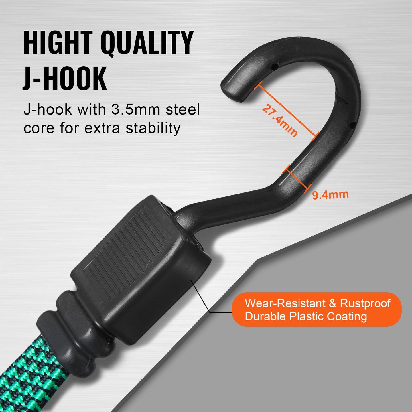 32 st Flat Bungee Cord Set 17 mm Heavy Duty Bungee Straps med J-krokar