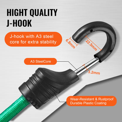 32 pc Bungee Cord Set 8 mm Heavy Duty Bungee Straps with A3 steel hooks