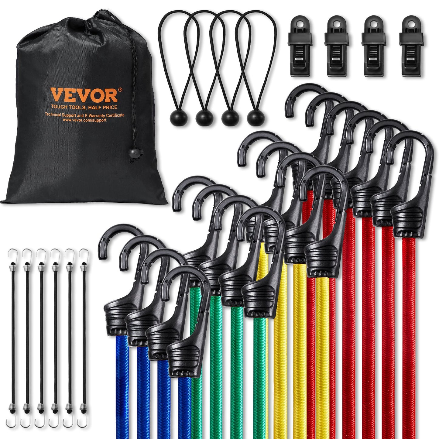 32 pc Bungee Cord Set 8 mm Heavy Duty Bungee Straps with A3 steel hooks