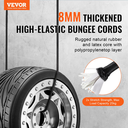 12 st Bungee Linor med Krokar 32 I Heavy Duty Bungee Straps 8 mm Svart