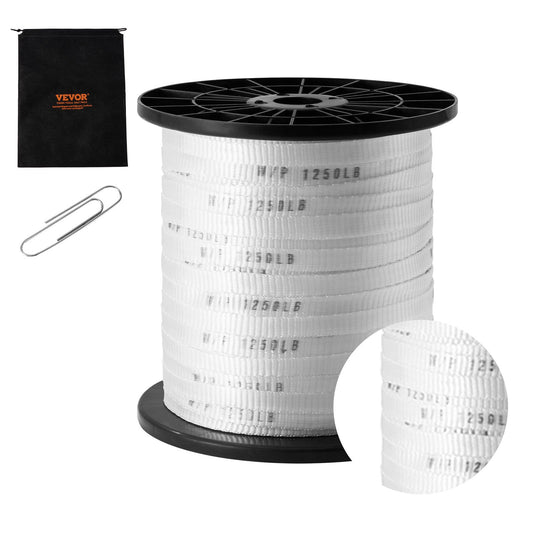 Polyester dragtejp, 1/2" x 528" Mule Tejp platt rep, 1250 lbf dragkapacitet, tryckt nätkabeldragande tejp för förpackning, trädgårdsarbete, kommersiell el, ledningsarbete, vit