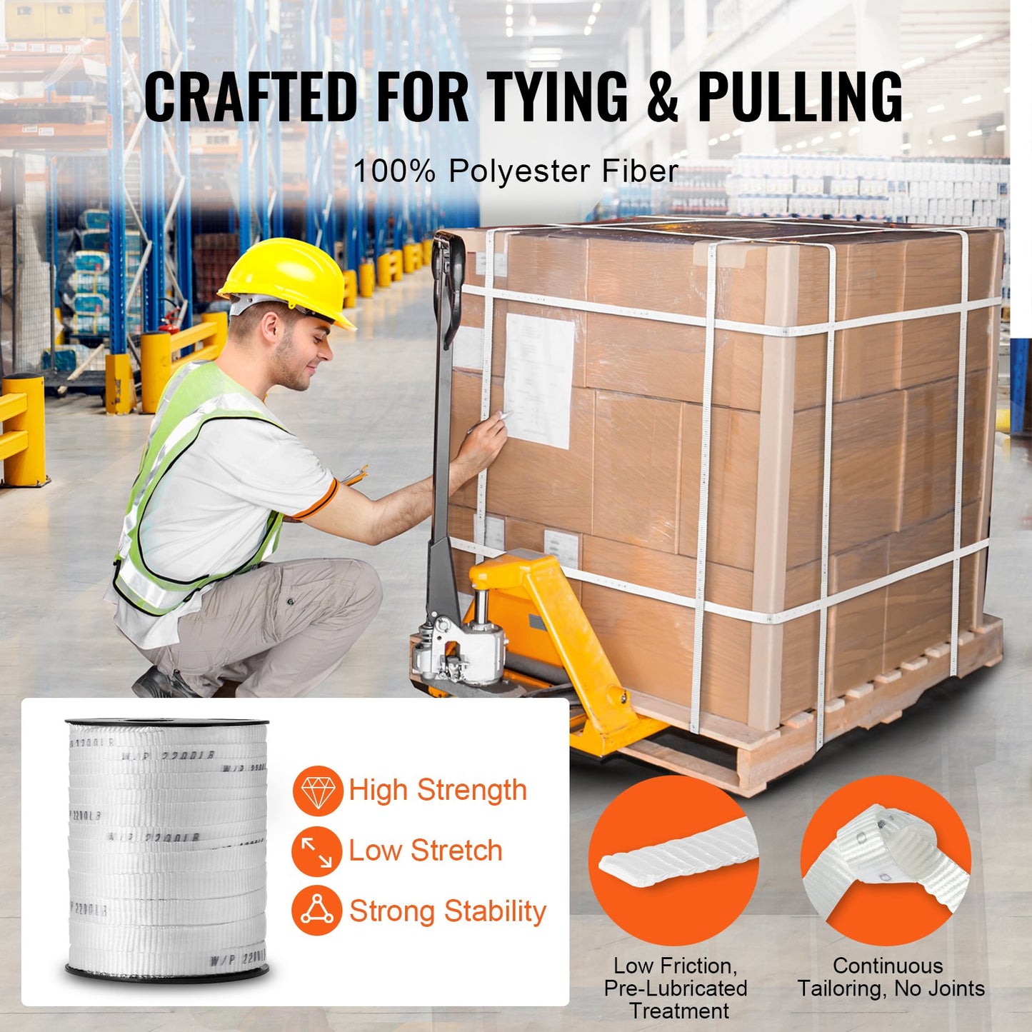 Polyester-Zugband, 5/8" x 318" Mule Tape-Flachseil, 2200 lbf Zugkapazität, bedrucktes Stromkabel-Zugband für Verpackung, Gartenarbeit, gewerbliche Elektrik, Verdrahtungsarbeiten, weiß