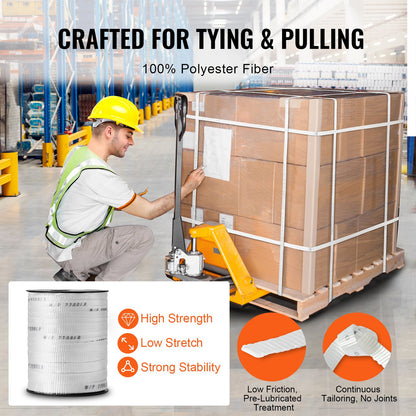 Polyester-Zugband, 5/8" x 318" Mule Tape-Flachseil, 2200 lbf Zugkapazität, bedrucktes Stromkabel-Zugband für Verpackung, Gartenarbeit, gewerbliche Elektrik, Verdrahtungsarbeiten, weiß