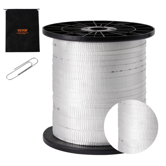 Polyester-Zugband, 3/4" x 318" Mule Tape-Flachseil, 2500 lbf Zugkapazität, bedrucktes Stromkabel-Zugband für Verpackung, Gartenarbeit, gewerbliche Elektrik, Verdrahtungsarbeiten, weiß