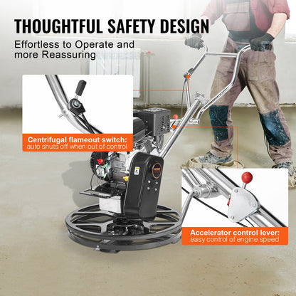 Power Walk-Behind cementglättare 24" 6HP gasdriven med flyttrågblad