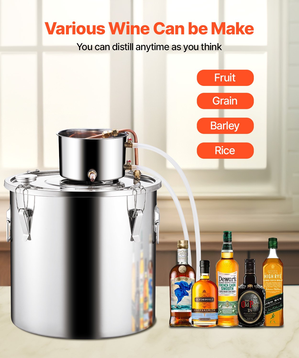 Moonshine Still 13 Gal Water Alcohol Distiller Brewing Kit Rostfritt stål