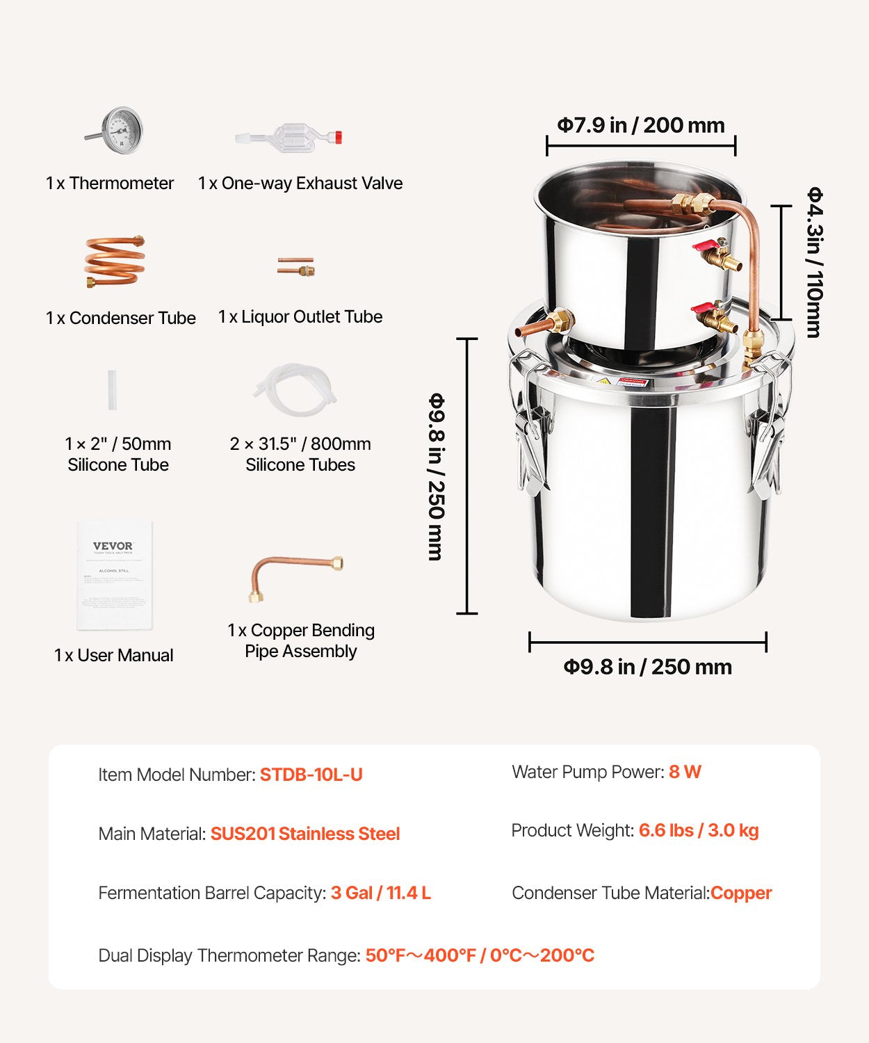 Moonshine Still 3 Gal Water Alcohol Distiller Brewing Kit Stainless Steel