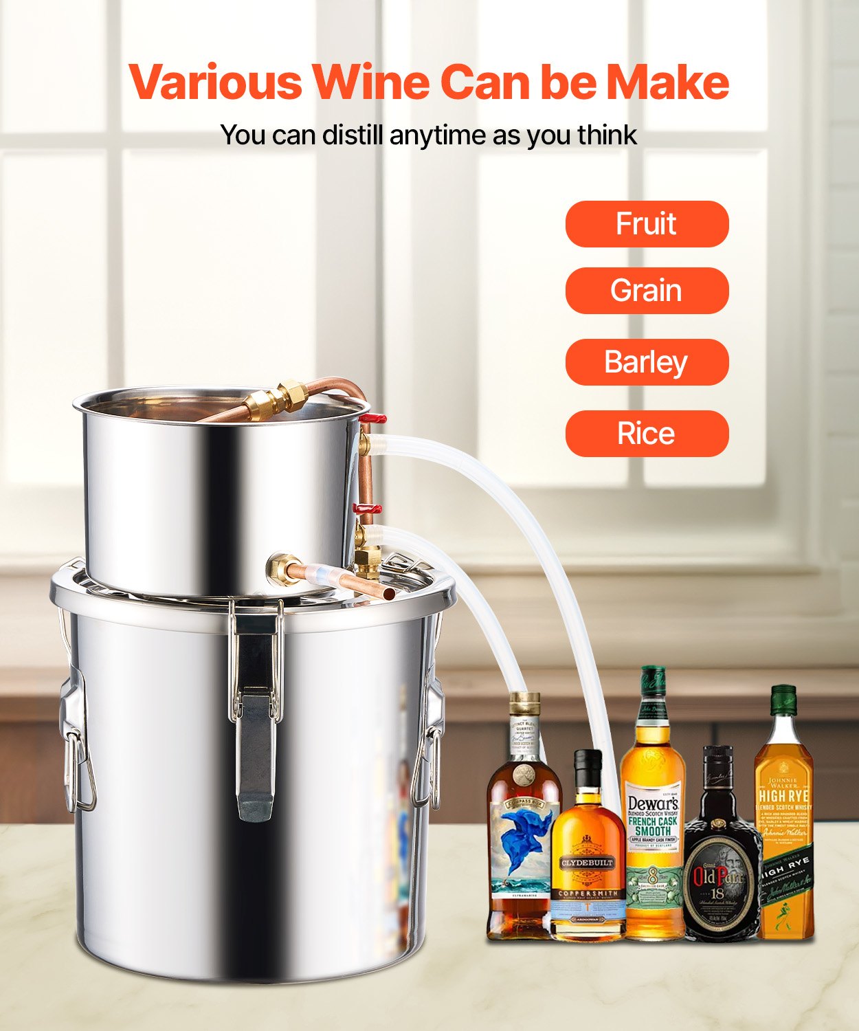 Moonshine Still 3 Gal Water Alcohol Distiller Brewing Kit Stainless Steel