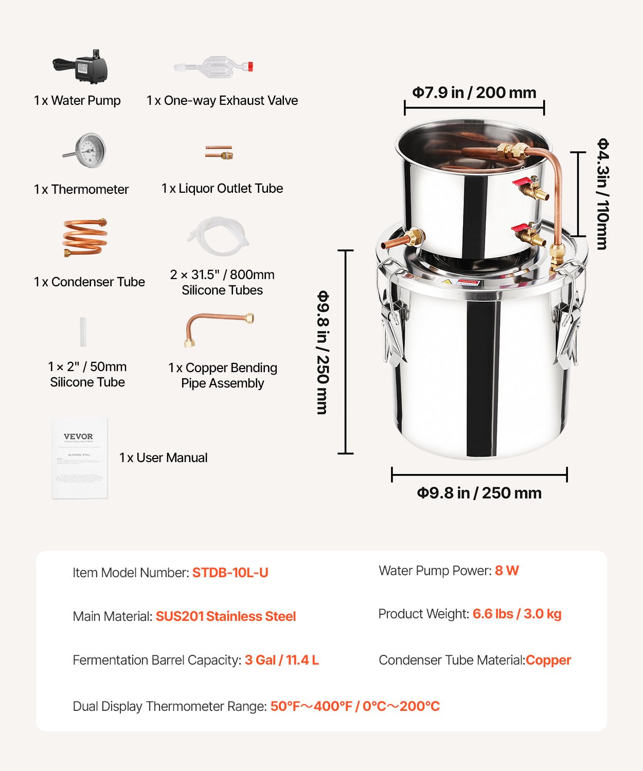 Moonshine Still 3 Gal Water Alcohol Distiller Brewing Kit Stainless Steel