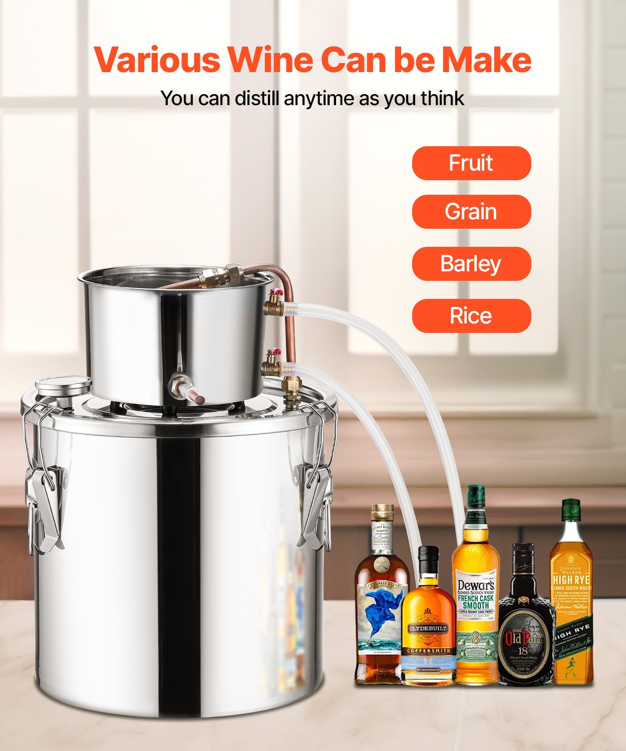 Moonshine Still 5 Gal Water Alcohol Distiller Brewing Kit Stainless Steel