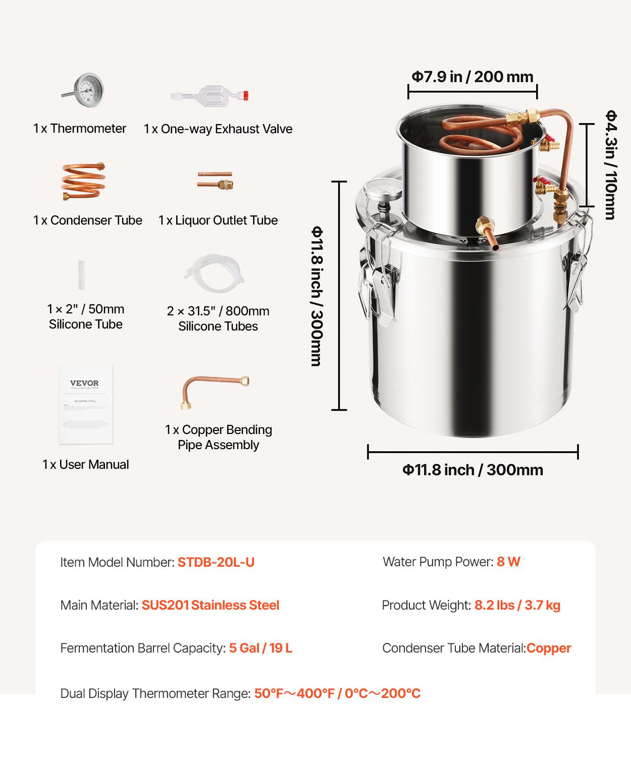 Moonshine Still 5 Gal Water Alcohol Distiller Brewing Kit Stainless Steel