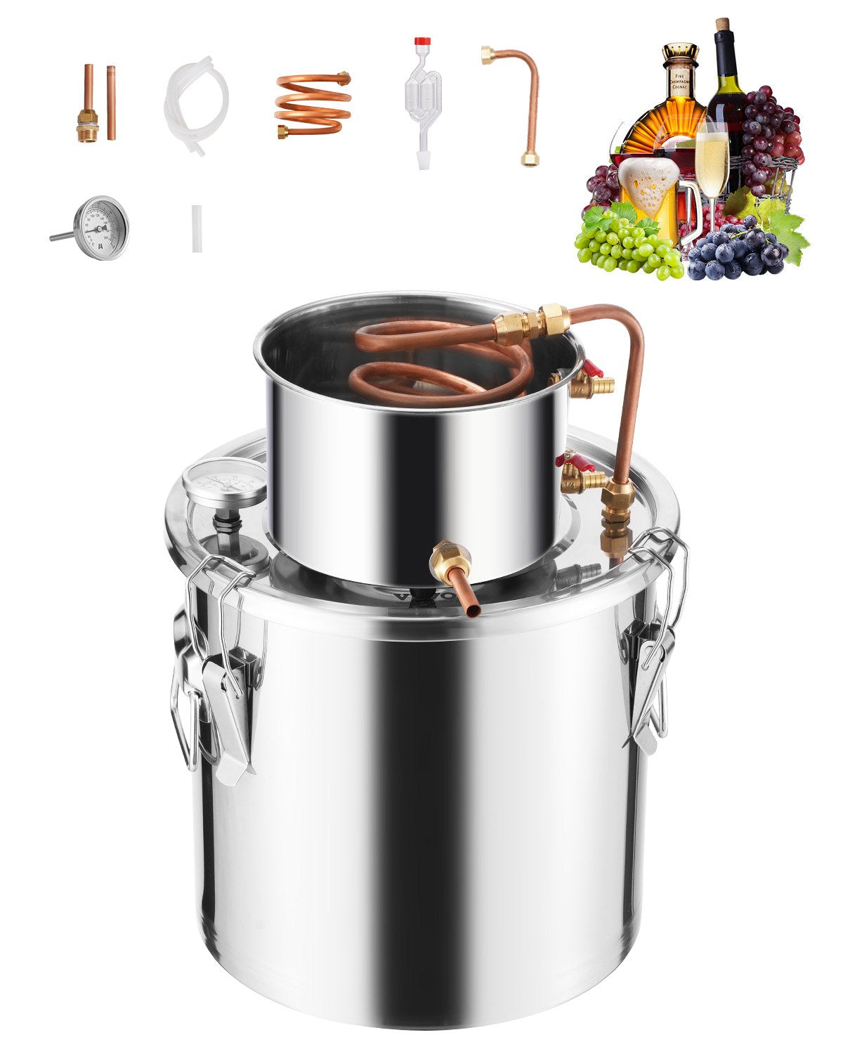 Moonshine Still 5 Gal Water Alcohol Distiller Brewing Kit Stainless Steel