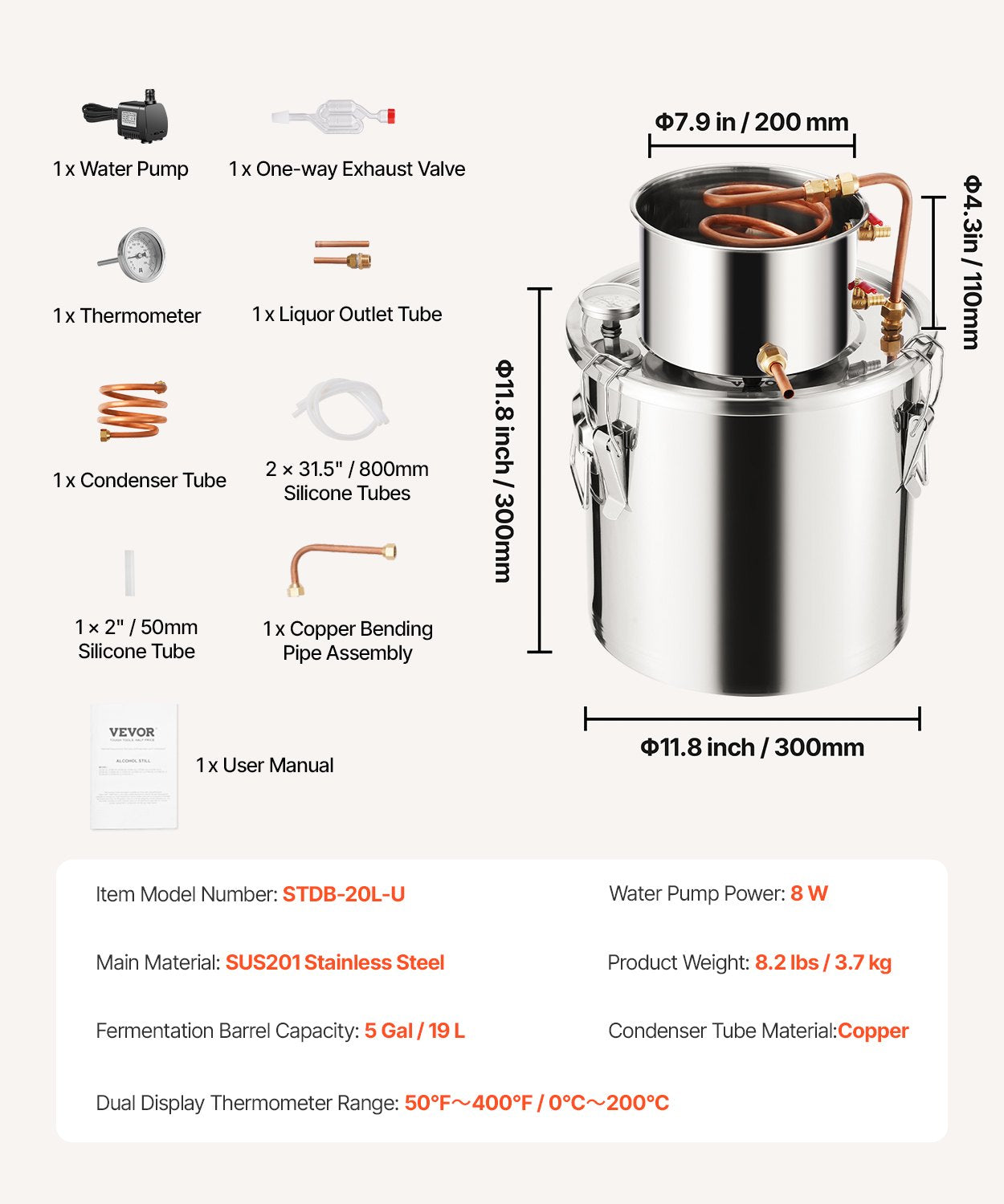 Moonshine Still 5 Gal Wasser Alkohol Destilliergerät Brauset Edelstahl