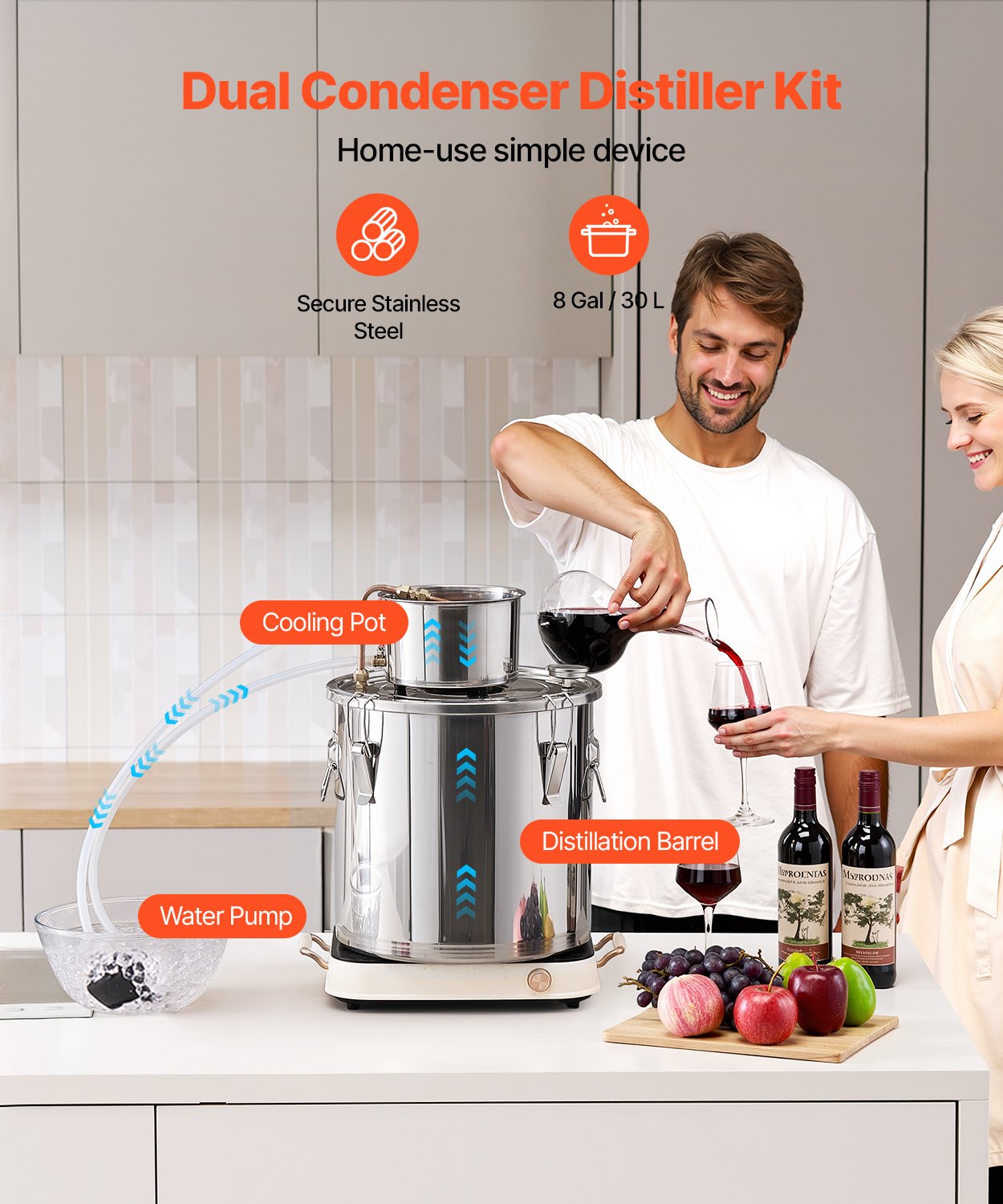Moonshine Still 8 Gal Water Alcohol Distiller Brewing Kit Rostfritt stål