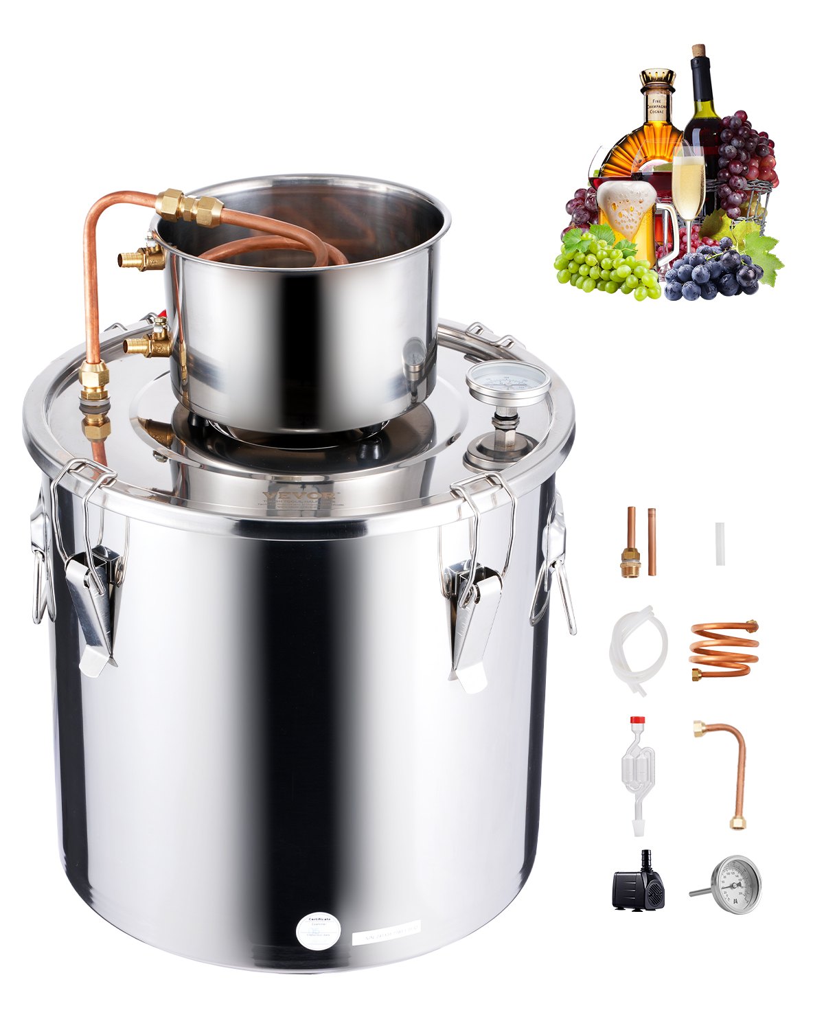 Moonshine Still 8 Gal Water Alcohol Distiller Brewing Kit Rostfritt stål