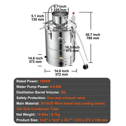 Still Water Distiller 9Gal with Thumper Keg &amp; Water Pump