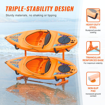 Freestanding Kayak Storage Rack, Kayak Rack for 4 Kayaks Canoe Paddleboard, Heavy Duty Steel Kayak Holder with Padded Arms and Adjustable Width, 220 LBS Max Load, for Outdoor Garage Indoor