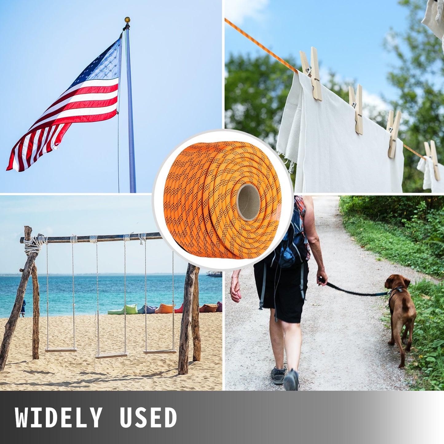 Polyesterrep 7/16" x 200", last- och dragrep, 8400lbs brottstyrka (ej lämplig för gungklättring, bergsklättring, hängande människor, etc.)