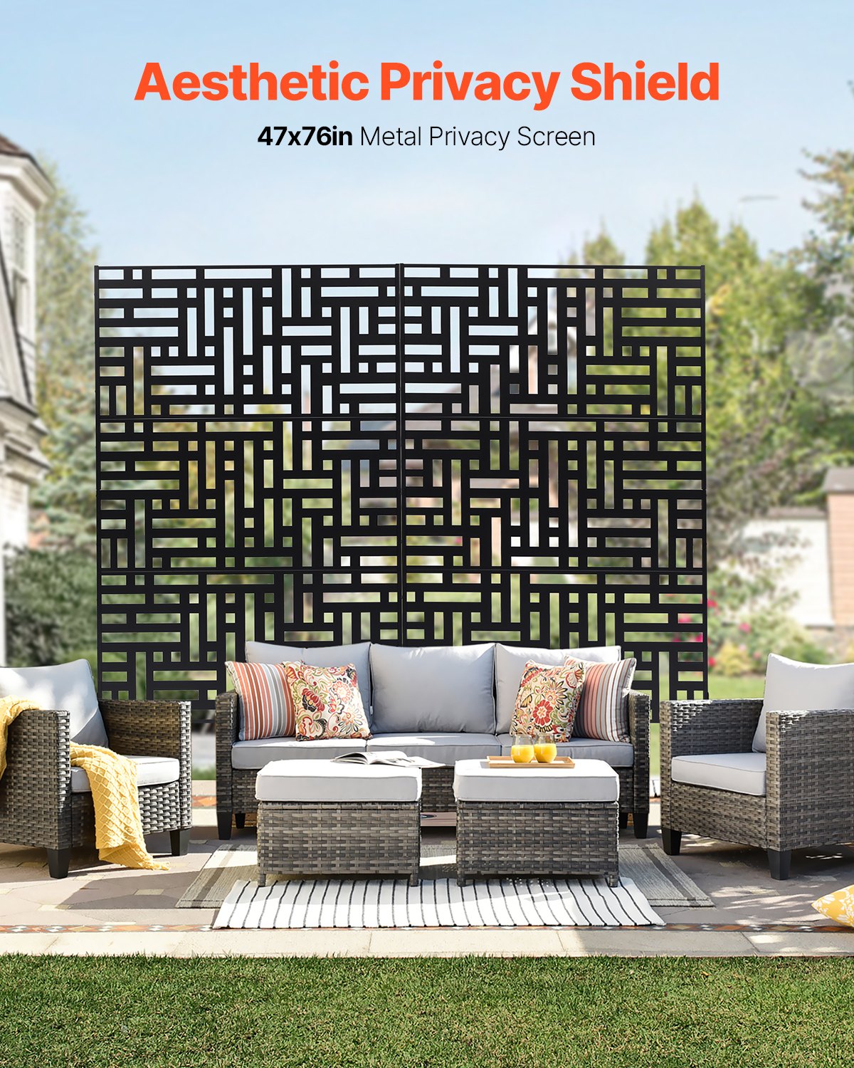 Metal Privacy Screen 47" x 76" Outdoor Privacy Screens &amp; Panels Black