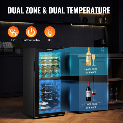 32-flasks vinkylare Dual Zone Fristående Kylskåp med LED-ljus