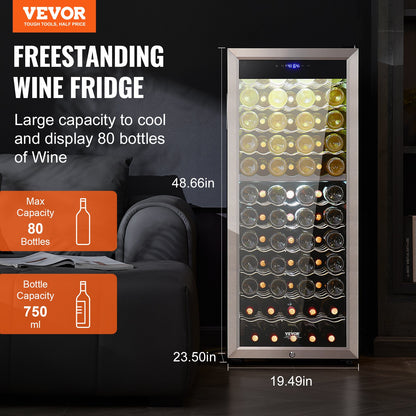 80-flasks vinkylare Dual Zone Fristående Kylskåp LED-ljuslås