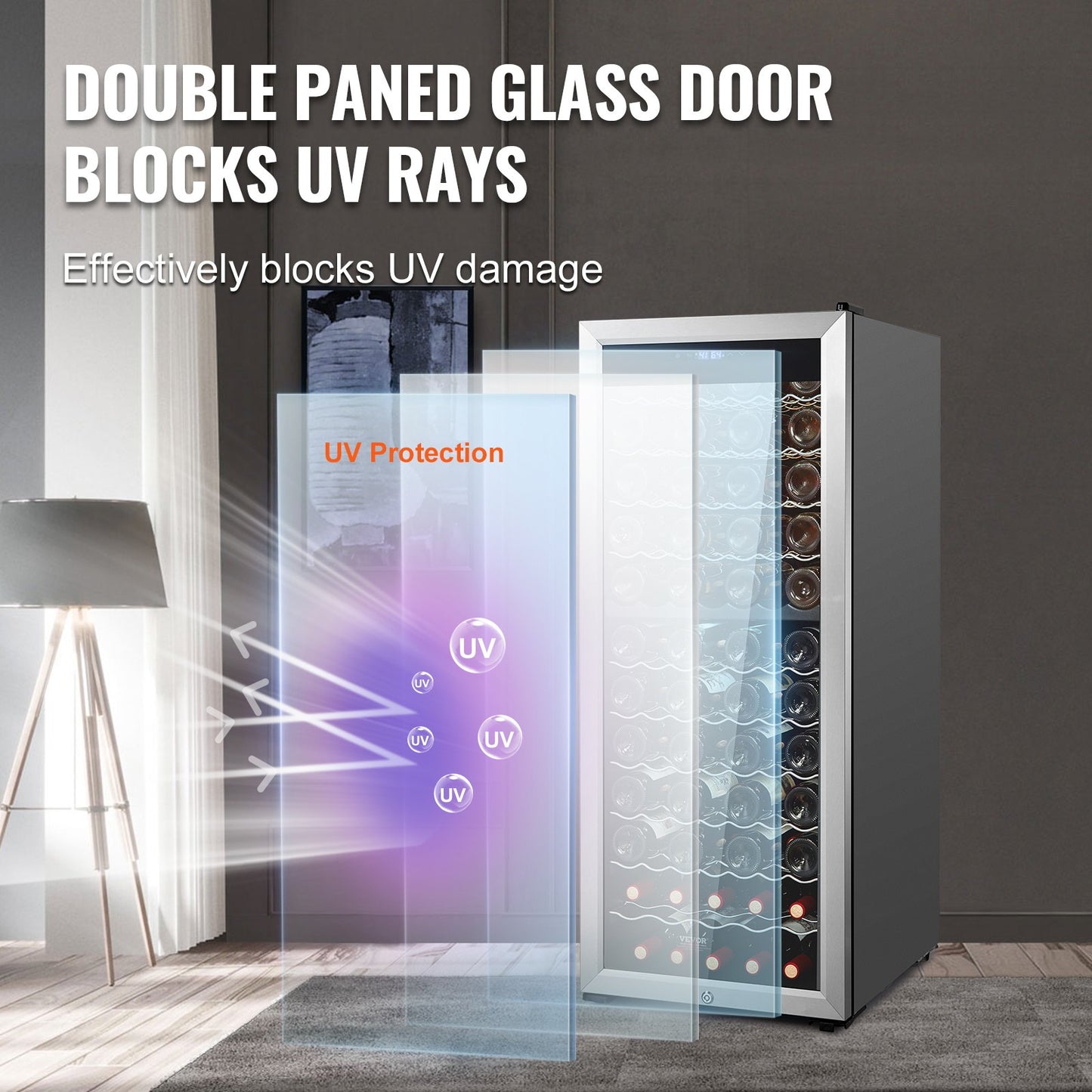 80-flasks vinkylare Dual Zone Fristående Kylskåp LED-ljuslås