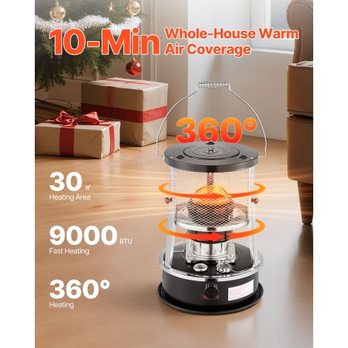 9000 BTU bärbar fotogenvärmare och spis, 2-i-1 icke-elektrisk inomhus- och utomhusvärmare med justerbar höjd och låga och enkel förvaring, för camping, jakt, matlagning, hem, garage, svart |  EU