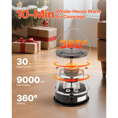 9000 BTU bärbar fotogenvärmare och spis, 2-i-1 icke-elektrisk inomhus- och utomhusvärmare med justerbar höjd och låga och enkel förvaring, för camping, jakt, matlagning, hem, garage, svart |  EU