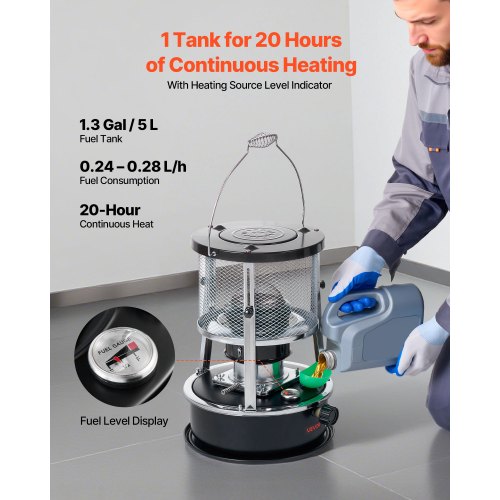 9000 BTU bärbar fotogenvärmare och spis, 2-i-1 icke-elektrisk inomhus- och utomhusvärmare med justerbar höjd och låga och enkel förvaring, för camping, jakt, matlagning, hem, garage, svart |  EU