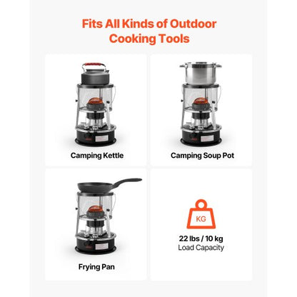 9000 BTU bärbar fotogenvärmare och spis, 2-i-1 icke-elektrisk inomhus- och utomhusvärmare med justerbar höjd och låga och enkel förvaring, för camping, jakt, matlagning, hem, garage, svart |  EU