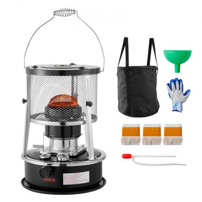 9000 BTU bärbar fotogenvärmare och spis, 2-i-1 icke-elektrisk inomhus- och utomhusvärmare med justerbar höjd och låga och enkel förvaring, för camping, jakt, matlagning, hem, garage, svart |  EU